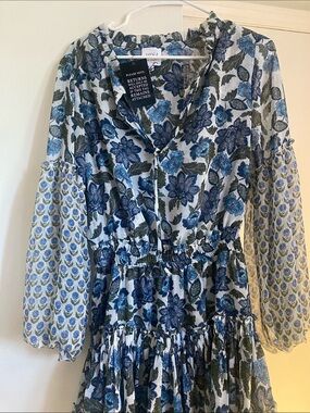 Misa Los Angeles Blue and White Floral Midi Dress